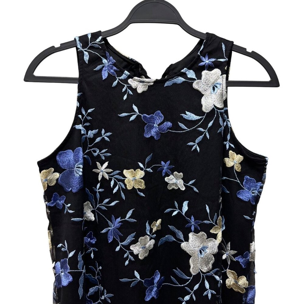 Eci New York Black Floral Embroidered Sleeveless Dress Size M Petite Black Blue - Picture 4 of 8